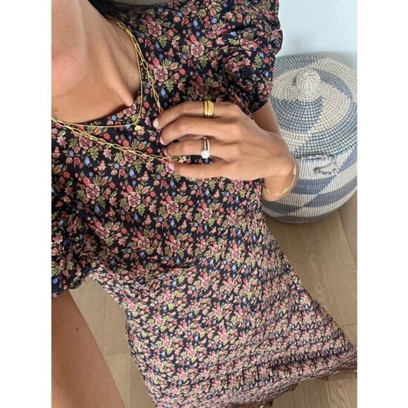 💕DÔEN💕 Rhodia Dress ~ Puff Sleeve A-Line Maxi Noir Forest Floral Print XL NWOT - Picture 8 of 16